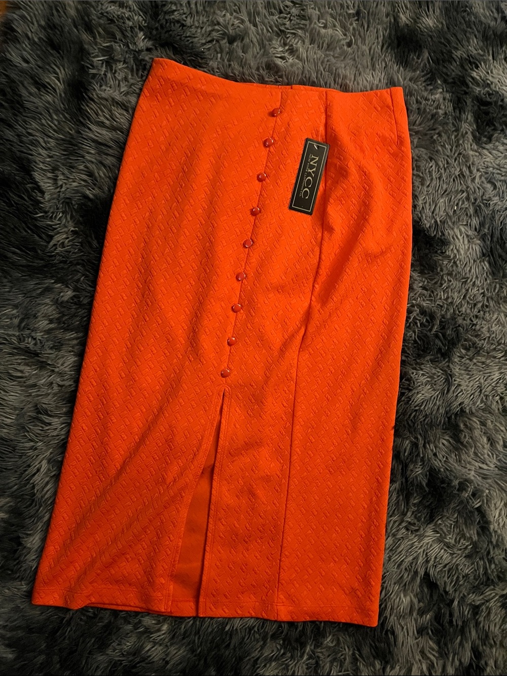 NYCC Bright Orange Textured Midi Pencil Skirt Button Back Detail Size M - Picture 3 of 8